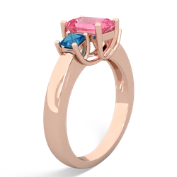 Lab Pink Sapphire Three Stone Emerald-Cut Trellis 14K Rose Gold ring R4021