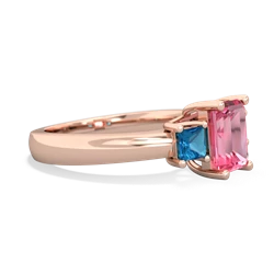 Lab Pink Sapphire Three Stone Emerald-Cut Trellis 14K Rose Gold ring R4021