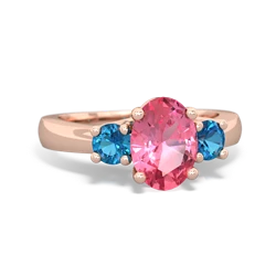 Lab Pink Sapphire Three Stone Oval Trellis 14K Rose Gold ring R4024