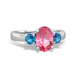 Lab Pink Sapphire Three Stone Oval Trellis 14K White Gold ring R4024