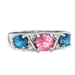 Lab Pink Sapphire Hugs And Kisses 14K White Gold ring R5016