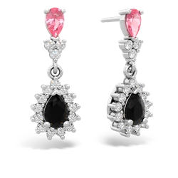 Lab Pink Sapphire Halo Pear Dangle 14K White Gold earrings E1882