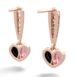 Lab Pink Sapphire Filligree Heart 14K Rose Gold earrings E5070