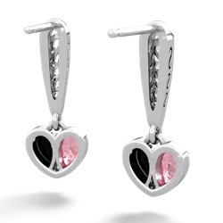 Lab Pink Sapphire Filligree Heart 14K White Gold earrings E5070