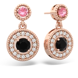 Lab Pink Sapphire Halo Dangle 14K Rose Gold earrings E5319