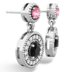 Lab Pink Sapphire Halo Dangle 14K White Gold earrings E5319