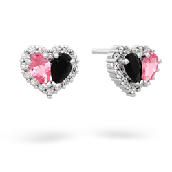 Lab Pink Sapphire Halo 14K White Gold earrings E7008