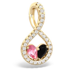 Lab Pink Sapphire Pave Twist 'One Heart' 14K Yellow Gold pendant P5360