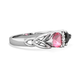 Lab Pink Sapphire Celtic Knot Double Heart 14K White Gold ring R5040