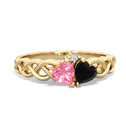 Lab Pink Sapphire Heart To Heart Braid 14K Yellow Gold ring R5870