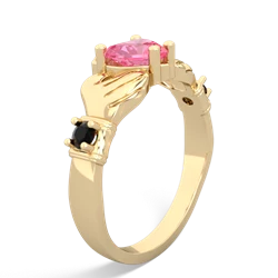 Lab Pink Sapphire Claddagh Keepsake 14K Yellow Gold ring R5245