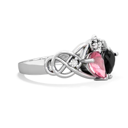 Lab Pink Sapphire 'One Heart' Celtic Knot Claddagh 14K White Gold ring R5322