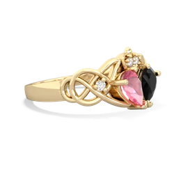 Lab Pink Sapphire 'One Heart' Celtic Knot Claddagh 14K Yellow Gold ring R5322