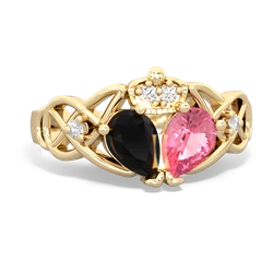 Lab Pink Sapphire 'One Heart' Celtic Knot Claddagh 14K Yellow Gold ring R5322