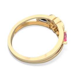 Lab Pink Sapphire Hearts Intertwined 14K Yellow Gold ring R5880