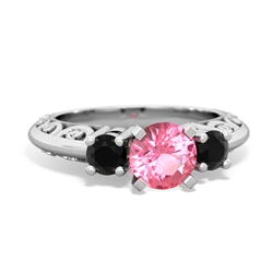 Lab Pink Sapphire Art Deco Eternal Embrace Engagement 14K White Gold ring C2003