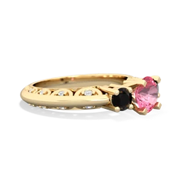 Lab Pink Sapphire Art Deco Eternal Embrace Engagement 14K Yellow Gold ring C2003