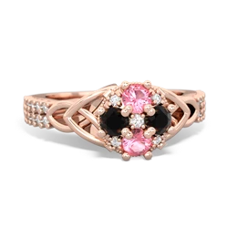 Lab Pink Sapphire Celtic Knot Cluster Engagement 14K Rose Gold ring R26443RD