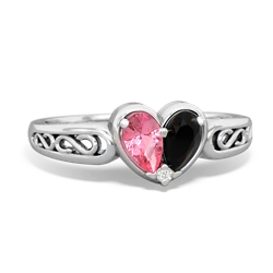 Lab Pink Sapphire Filligree 'One Heart' 14K White Gold ring R5070