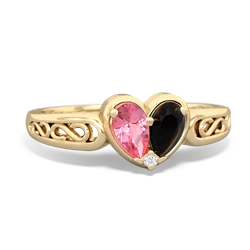 Lab Pink Sapphire Filligree 'One Heart' 14K Yellow Gold ring R5070