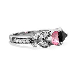 Lab Pink Sapphire Diamond Butterflies 14K White Gold ring R5601