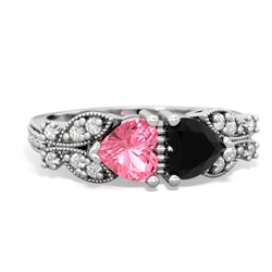 Lab Pink Sapphire Diamond Butterflies 14K White Gold ring R5601