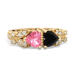 Lab Pink Sapphire Diamond Butterflies 14K Yellow Gold ring R5601