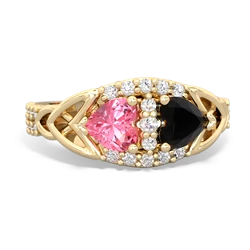 Lab Pink Sapphire Sparkling Celtic Knot 14K Yellow Gold ring R2645