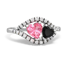 Lab Pink Sapphire Mother And Child 14K White Gold ring R3010