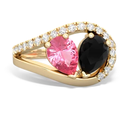 Lab Pink Sapphire Nestled Heart Keepsake 14K Yellow Gold ring R5650