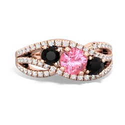 Lab Pink Sapphire Three Stone Aurora 14K Rose Gold ring R3080