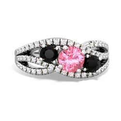 Lab Pink Sapphire Three Stone Aurora 14K White Gold ring R3080