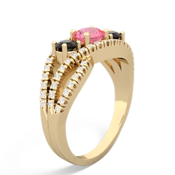 Lab Pink Sapphire Three Stone Aurora 14K Yellow Gold ring R3080