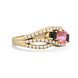 Lab Pink Sapphire Three Stone Aurora 14K Yellow Gold ring R3080