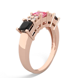 Lab Pink Sapphire Three Stone Diamond Cluster 14K Rose Gold ring R2592