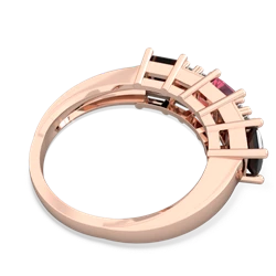 Lab Pink Sapphire Three Stone Diamond Cluster 14K Rose Gold ring R2592