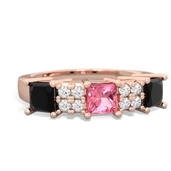 Lab Pink Sapphire Three Stone Diamond Cluster 14K Rose Gold ring R2592