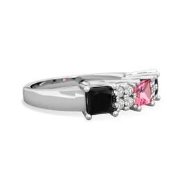 Lab Pink Sapphire Three Stone Diamond Cluster 14K White Gold ring R2592