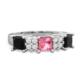 Lab Pink Sapphire Three Stone Diamond Cluster 14K White Gold ring R2592