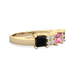 Lab Pink Sapphire Three Stone Diamond Cluster 14K Yellow Gold ring R2592