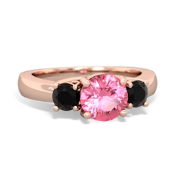 Lab Pink Sapphire Three Stone Round Trellis 14K Rose Gold ring R4018