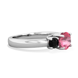 Lab Pink Sapphire Three Stone Round Trellis 14K White Gold ring R4018