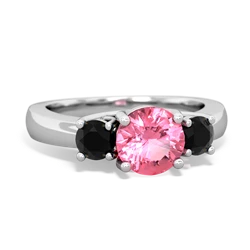 Lab Pink Sapphire Three Stone Round Trellis 14K White Gold ring R4018