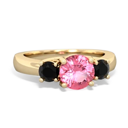 Lab Pink Sapphire Three Stone Round Trellis 14K Yellow Gold ring R4018