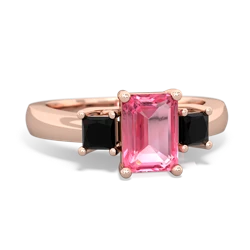 Lab Pink Sapphire Three Stone Emerald-Cut Trellis 14K Rose Gold ring R4021