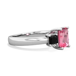 Lab Pink Sapphire Three Stone Emerald-Cut Trellis 14K White Gold ring R4021