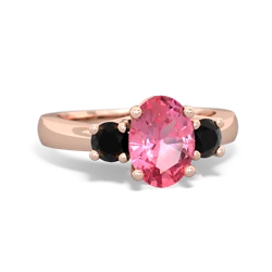 Lab Pink Sapphire Three Stone Oval Trellis 14K Rose Gold ring R4024