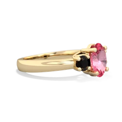 Lab Pink Sapphire Three Stone Oval Trellis 14K Yellow Gold ring R4024