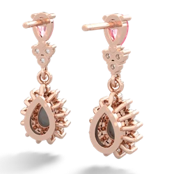 Lab Pink Sapphire Halo Pear Dangle 14K Rose Gold earrings E1882