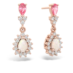 Lab Pink Sapphire Halo Pear Dangle 14K Rose Gold earrings E1882